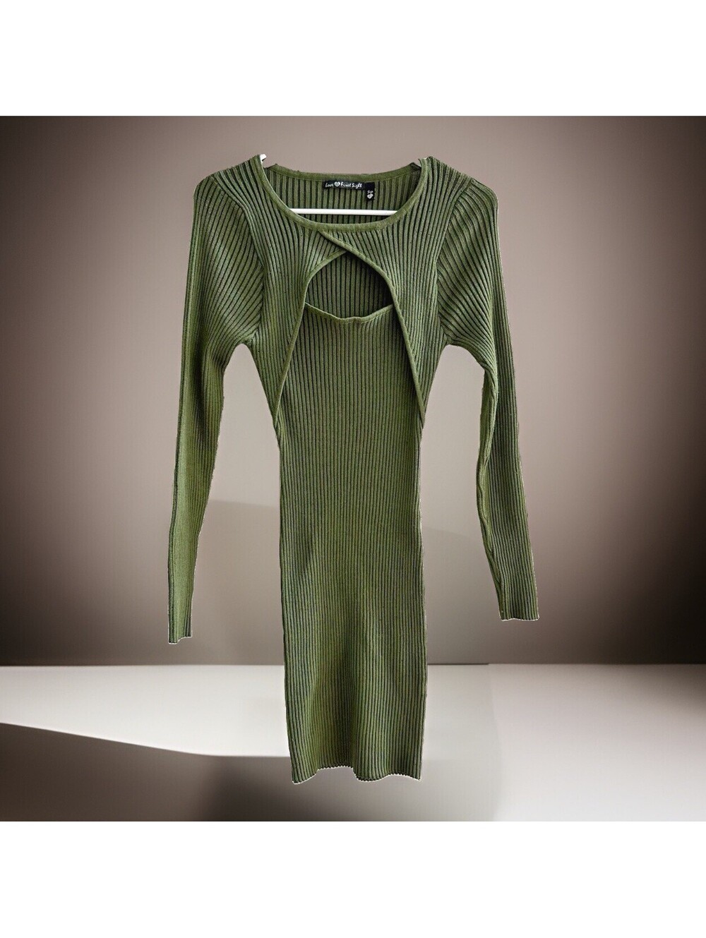 Love at First Sight Olive Green Ribbed Cutout Sweater Dress Women’s Large